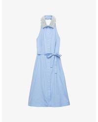 Prada - Embroidered-Collar Halter Cotton Poplin Shirt Dress - Lyst
