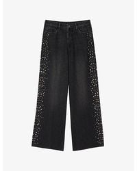 Sandro - Rhinestone-Embellishment Wide-Leg Mid-Rise Denim Jeans - Lyst