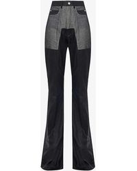 Rick Owens - Contrast-panel Semi-sheer Flared-leg Cotton Trousers - Lyst