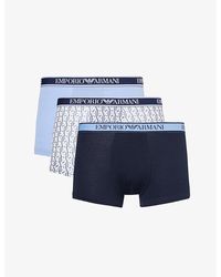 Emporio Armani - Branded-waistband Pack Of Three Stretch-cotton Trunks - Lyst