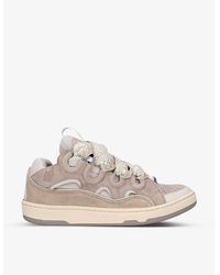 Lanvin - Curb Lace-Up Leather, Suede And Mesh Low-Top Trainers - Lyst