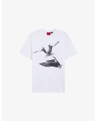 HUGO - Bird-Print Short-Sleeved Cotton-Jersey T-Shirt - Lyst