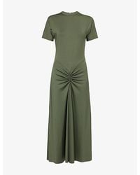 Victoria Beckham - Ruched Short-Sleeves Stretch-Woven Midi Dress - Lyst