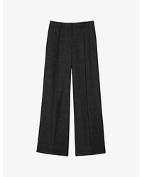 Sandro - Wide-Leg High-Rise Checked Wool Trousers - Lyst