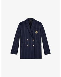 The Kooples - Crest-Embroidered Double-Breasted Striped Wool-Blend Blazer - Lyst