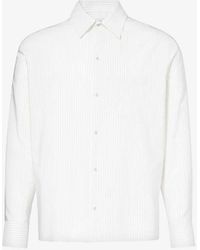 Lanvin - Brand-embroidered Striped Regular-fit Silk-blend Shirt - Lyst