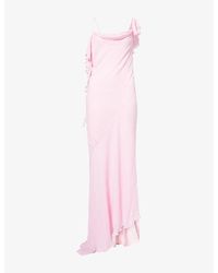 Self-Portrait - Asymmetric Frilled-Trim Georgette Maxi Dress - Lyst