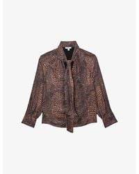 Reiss - Naomi Animal-Print Woven Blouse - Lyst