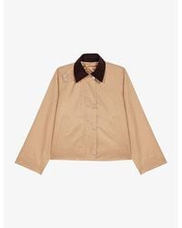 Maje - Contrast-Collar Trapeze Cotton-Blend Jacket - Lyst