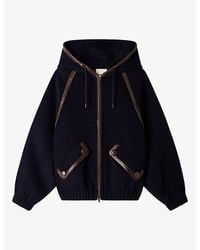 Sandro - Hooded Leather-Trim Double-Faced Wool Coat - Lyst