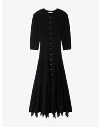 Sandro - Ruffled-Trim Ribbed-Knit Stretch-Woven Maxi Dress - Lyst