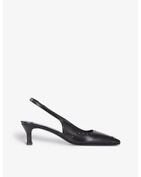 The Kooples - Stud-Embellished Pointed-Toe Leather Heeled Slingback Courts - Lyst