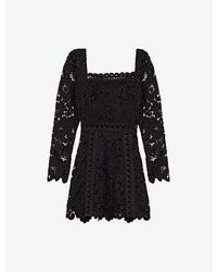 Maje - Floral-Pattern Square-Neck Guipure-Lace Mini Dress - Lyst