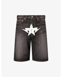 A Bathing Ape - Twin Star Printed Denim Shorts - Lyst