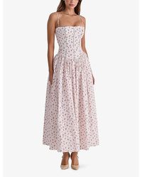 House Of Cb Ysabella Floral-Print Stretch-Cotton Midi Dress in Blue | Lyst