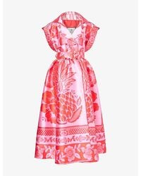 Ara - Floral-Print Belted Satin Maxi Dress - Lyst