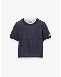 Claudie Pierlot - Contrast-Knit Short-Sleeve Cotton-Blend Jumper - Lyst
