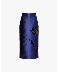 Erdem - Embroidered Satin Pencil Midi Skirt - Lyst