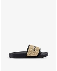 Carvela Kurt Geiger - Sorrento Straw-Weave Faux-Leather Slider Sandals - Lyst