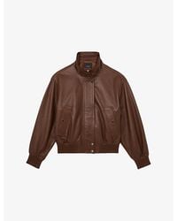 Reiss - Cara Funnel-Neck Leather Jacket - Lyst