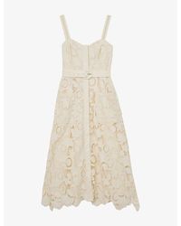 Reiss - Kerina Button-Front Lace Midi Dress - Lyst