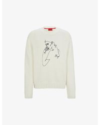 HUGO - Face-Motif Relaxed-Fit Wool-Blend Jumper - Lyst