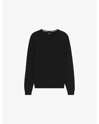 BOSS - Embroidered-Logo Regular-Fit Wool Knitted Jumper - Lyst