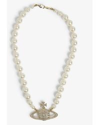 Vivienne Westwood - Bas Relief Yellow-gold Tone Brass, Pearl And Swarovski Crystal Necklace - Lyst