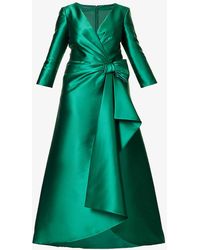 Alberta Ferretti - Bow-embellished Draped Satin Maxi Dress - Lyst