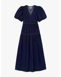 Ro&zo - V-Neck Puff-Sleeve Denim Maxi Dress - Lyst