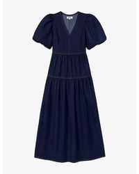 Ro&zo - V-Neck Puff-Sleeve Denim Maxi Dress - Lyst