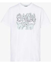 Ganni - Love Cats Graphic-pattern Organic-cotton T-shirt - Lyst