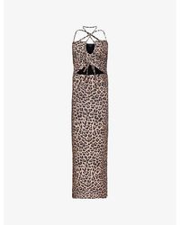 AllSaints - Amaya Leppo Leopard-print Cut-out Stretch-woven Midi Dress - Lyst