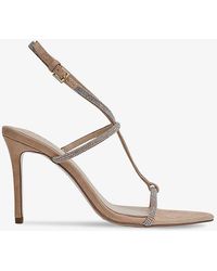 Reiss - Julie Crystal-embellished Leather And Suede Heeled Sandals - Lyst