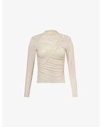 Self-Portrait - Rhinestone-Embellished Gathered Mesh Top - Lyst