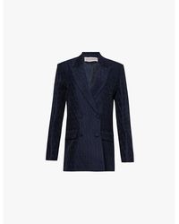 Valentino Garavani - Brand-Embroidery Double-Breasted Regular-Fit Wool And Silk Blazer - Lyst