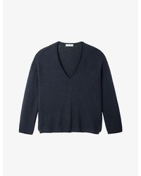 The White Company - Textured-Stitch V-Neck Wool And Cashmere-Blend Jumper - Lyst