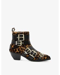 AllSaints - Jane Buckle-Embellished Heeled Leather Ankle Boots - Lyst