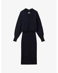 Reiss - Vy Sally V-neck Long-sleeve Wool And Cashmere-blend Midi Dress - Lyst