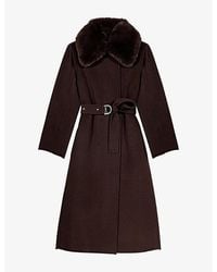 Maje - Faux Fur-Collar Belted Wool-Blend Coat - Lyst