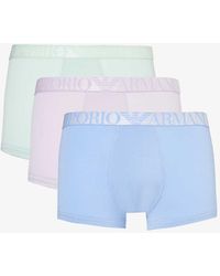Emporio Armani - Branded-waistband Pack Of Three Stretch-organic-cotton Trunks - Lyst
