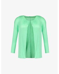Pleats Please Issey Miyake - Pleated Round-neck Knitted Cardigan - Lyst