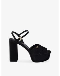 Prada - Criss-Cross Suede Heeled Platform Sandals - Lyst