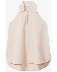 Reiss - Layla Open-collar Stretch-cotton Top - Lyst