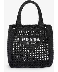 Prada - Small Logo-embroidered Crochet Tote Bag - Lyst