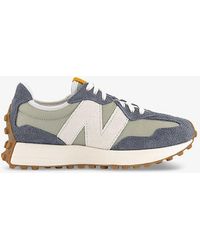 New Balance - 327 Logo-embroidered Suede And Woven Low-top Trainers 7. - Lyst