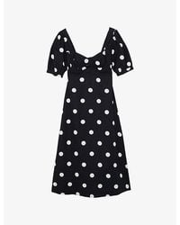 Reiss - Astrid Puff-Sleeve Polka-Dot Linen Midi Dress - Lyst