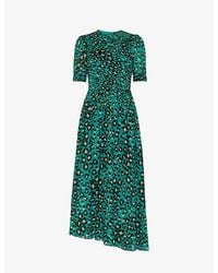 Whistles - Leopard-print Shirred Woven Midi Dress - Lyst