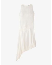 Sandro - Asymmetric Lace-Trim Satin Midi Dress - Lyst
