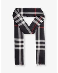 Burberry - Giant Check Fringed-trim Wool And Silk-blend Scarf - Lyst